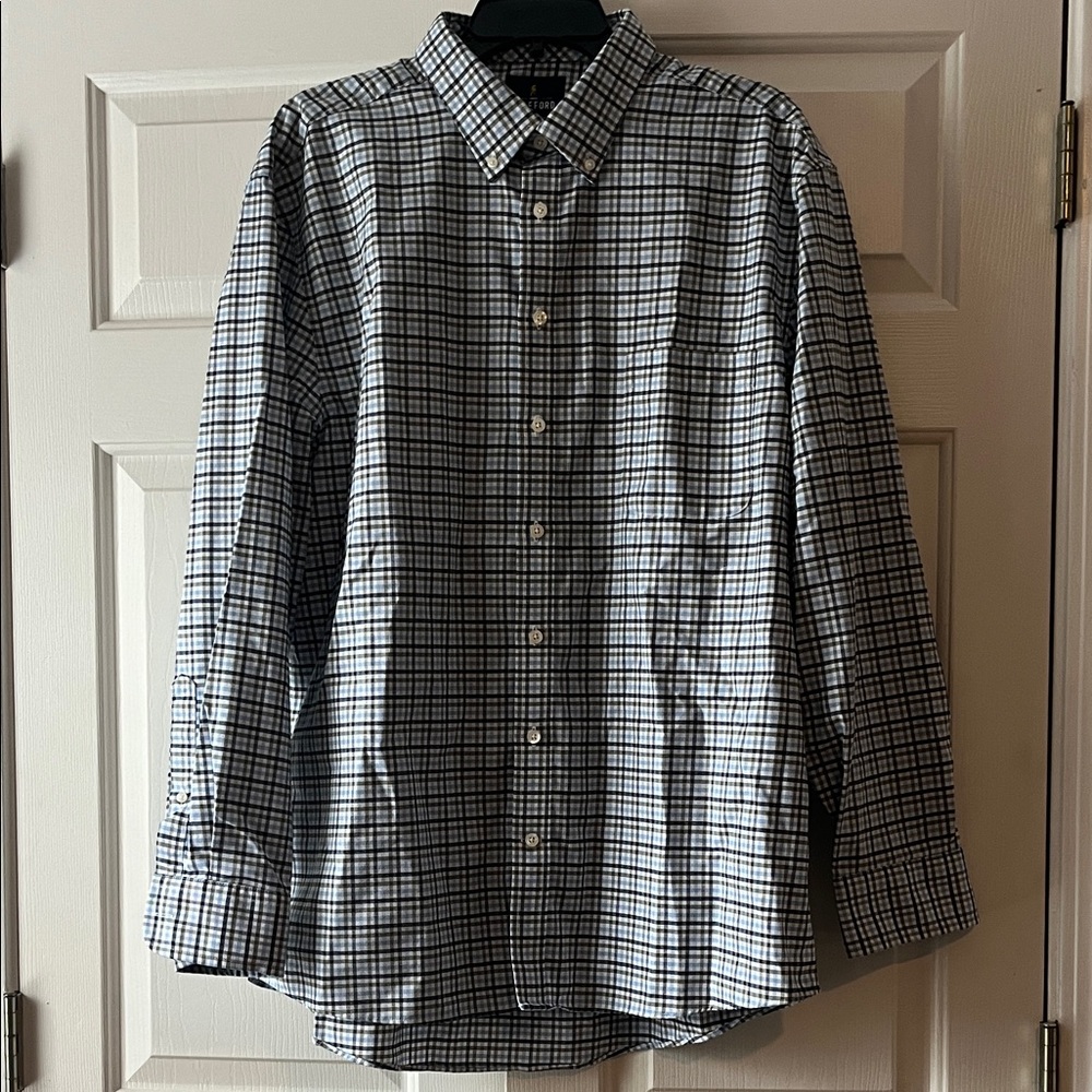 Stafford Men's Blue and Green Plaid Button Down Shirt